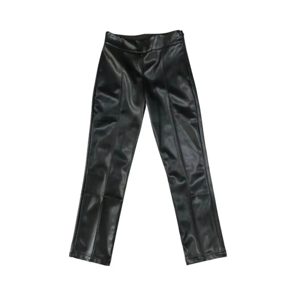 pantaloni ecopelle ragazza Paris Hilton neri a vita alta con gamba dritta e cucitura frontale lucida
