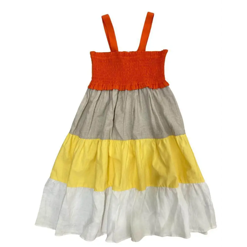 abito multicolor ragazza 8-16 anni con corpetto smock arancione e gonna a balze beige giallo bianco