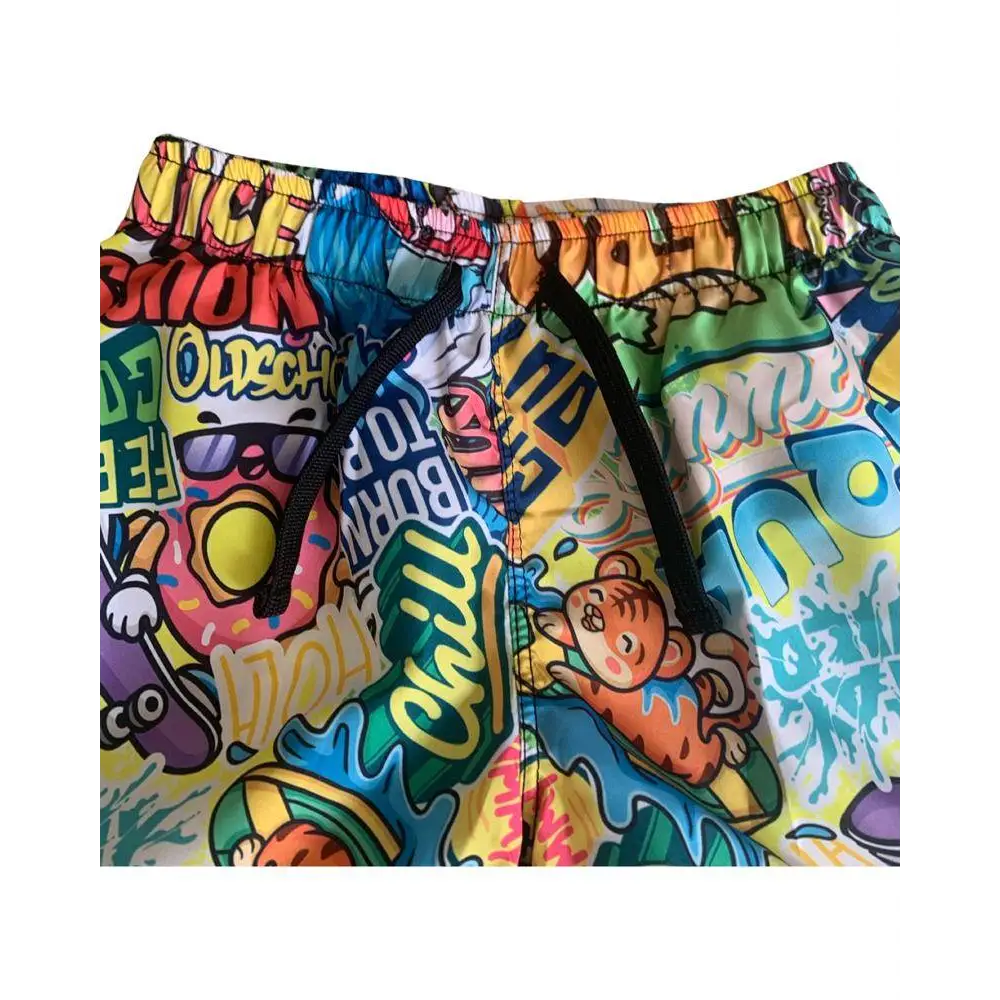 Pantaloni Mousse boxer da mare colorati con coulisse nera e stampa cartoon vivace costume boxer bambino fantasia mare