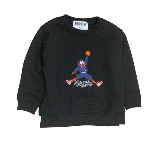 felpa nera bambino Mousse con grafica giocatore di basket colorata e logo sul collo
