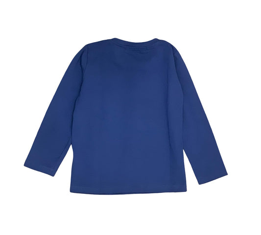 Maglietta Mousse maglietta manica lunga bambino blu vista posteriore in cotone morbido per uso quotidiano