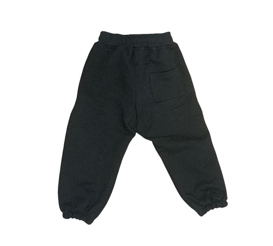 Pantalone Tuta bambino nero con il logo Mousse. Pantaloni tuta con elastico in vita e tasca posteriore