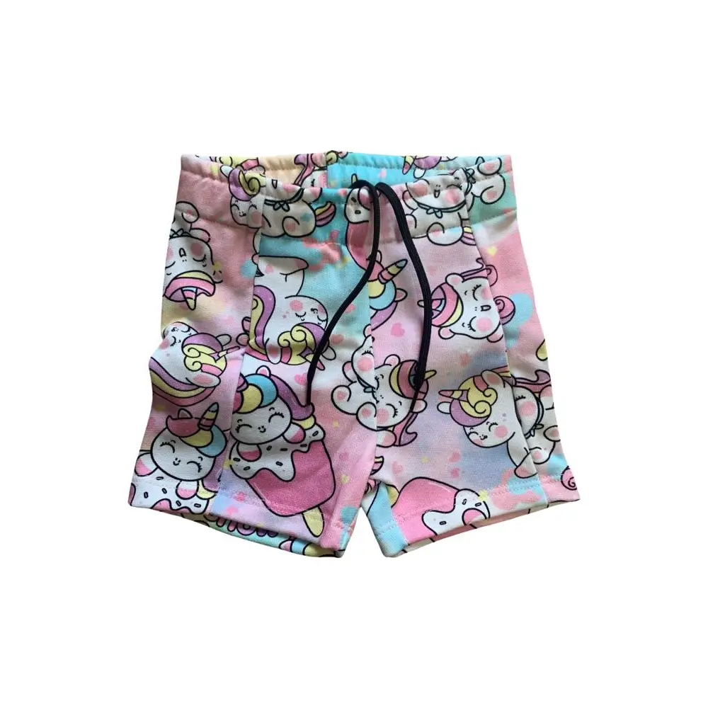 shorts unicorno bambina Mousse pantaloni in cotone elasticizzato rosa pastello con stampa unicorni e coulisse