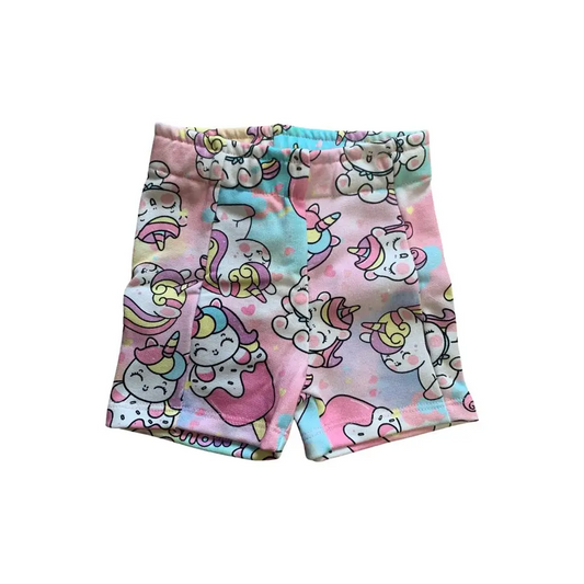 shorts unicorno bambina Mousse pantaloncini estivi in tessuto elasticizzato fantasia unicorni pastello rosa e azzurro