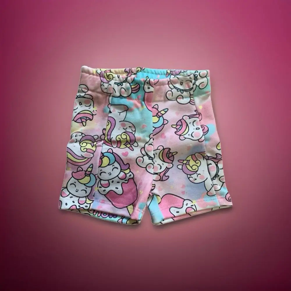 Mousse pantaloni shorts unicorno bambina rosa multicolore in cotone elasticizzato con stampa fantasia