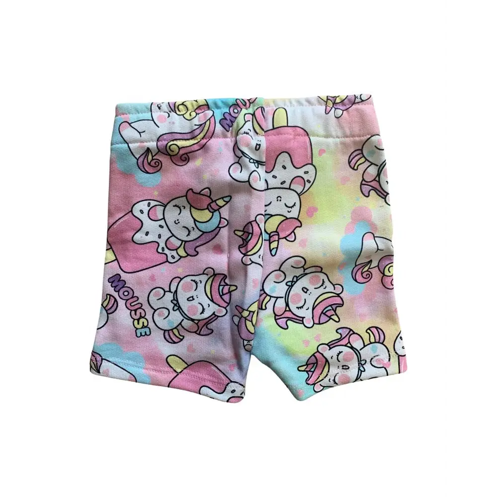 shorts unicorno bambina Mousse in cotone elasticizzato con fantasia di unicorni pastello arcobaleno