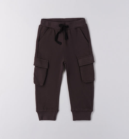 Sarabanda pantaloni tuta bambino cargo in cotone colore marrone con elastico vita e polsini