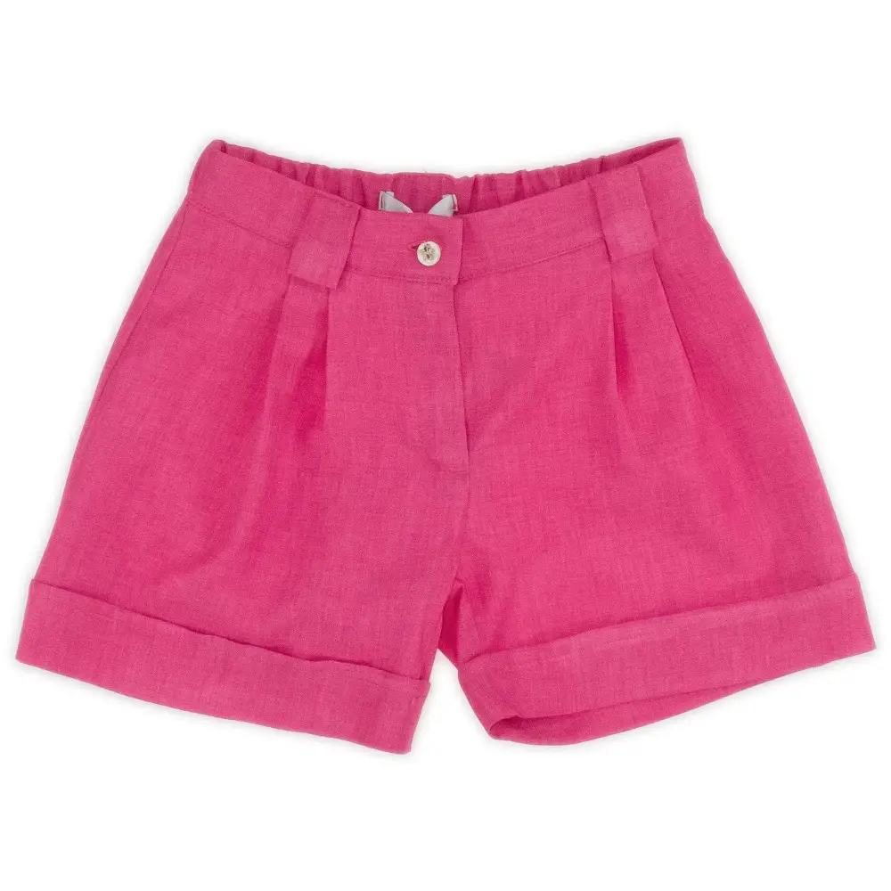 Bermuda rosa da bambina in lino con risvolto e vita elasticizzata per estate bermuda bambina 3 7 anni