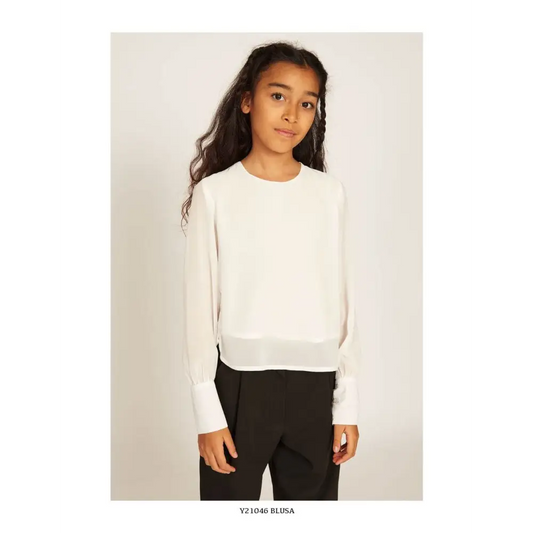 camicia elegante ragazza 8-16 anni Y Clu bianca maniche lunghe con polsini e orlo leggero