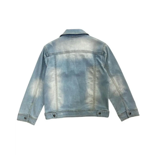 giacca jeans bambino 7 anni Sarabanda in denim chiaro effetto sbiadito con collo classico e bottoni