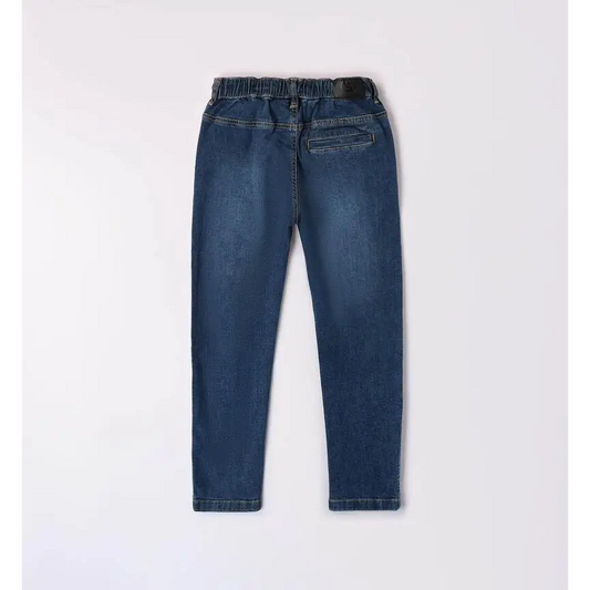 Pantaloni Sarabanda jeans ragazzo con coulisse in denim blu vita elasticizzata e tasche posteriori