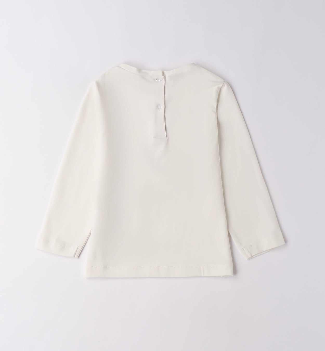maglietta bambina maniche lunghe Sarabanda in cotone panna vista retro con chiusura a bottoni sul collo