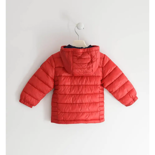 Giacca Sarabanda rossa imbottita a righe piumino bambino leggero con cappuccio e polsini elasticizzati