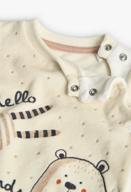 Pagliaccetto neonato in maglia bianca con animali Boboli con chiusura a bottoni a pressione sul collo
