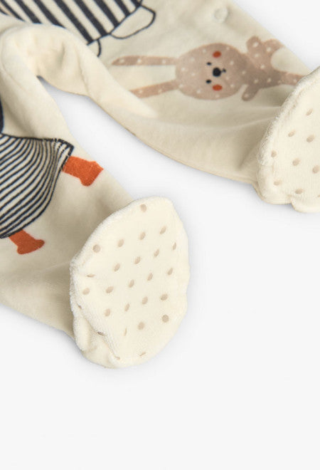Pagliaccetto neonato in maglia bianca con animali Boboli con stampe colorate e piedini antiscivolo