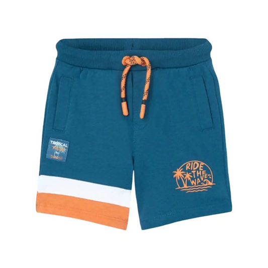 Pantaloncini in maglia per bambini Boboli blu con dettagli arancioni e bianchi per bambini attivi