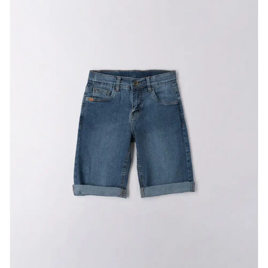 PANTALONE CORTO DENIM stretch Sarabanda in tessuto elasticizzato blu con risvolti