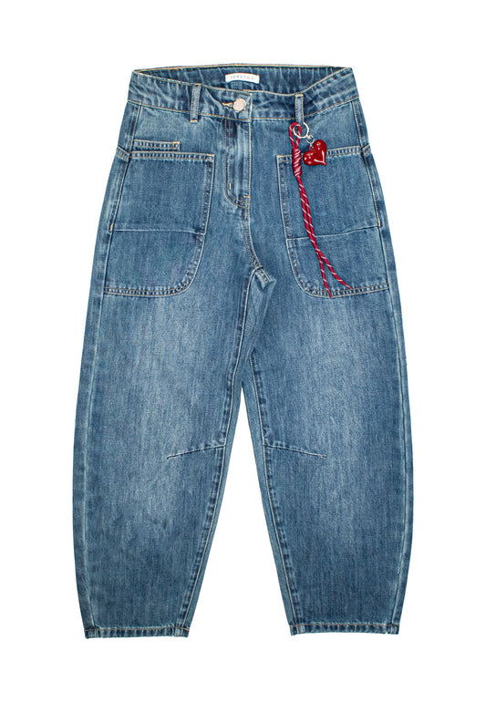 Jeans Ragazza TOBETOO Baggy Lavaggio Scuro con Charm Cuore - OOPS by BabyBimbo 0-16
