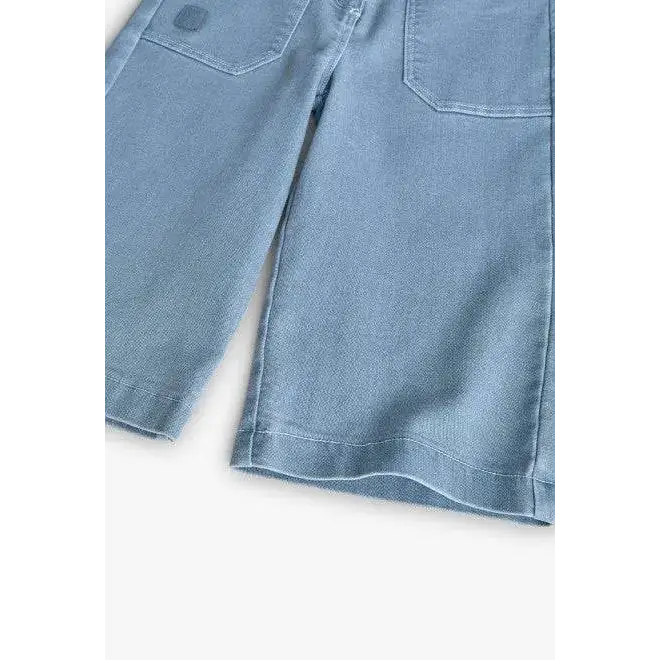 Pantalone largo bambina effetto jeans Boboli in tessuto azzurro con tasche sul retro