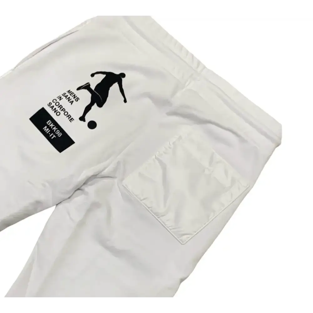 PANTALONI BIANCHI DELLA TUTA BIKKEMBERGS con stampa giocatore di calcio e tasca posteriore