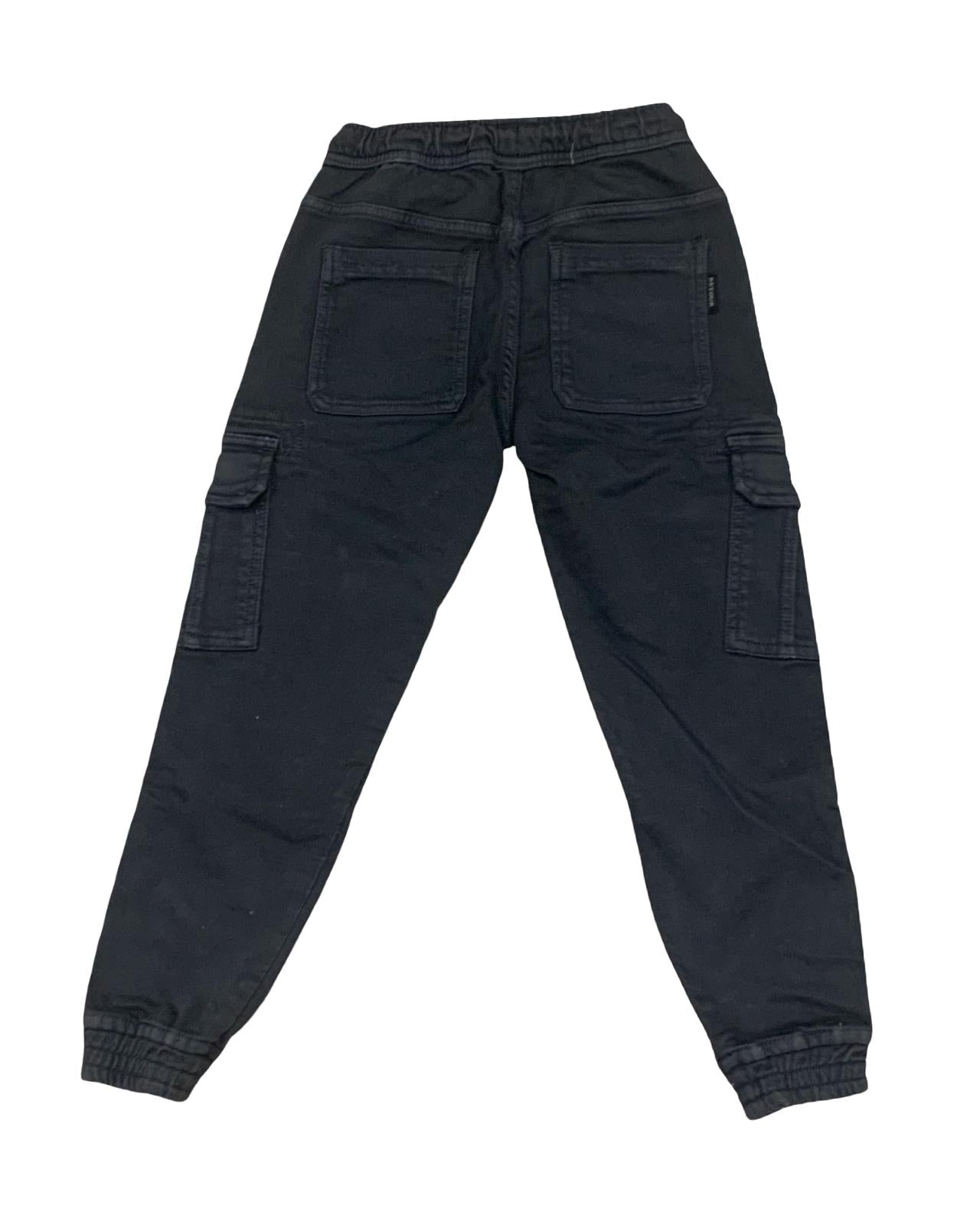 Pantaloni cargo felpati ragazzo neri con tasche posteriori e caviglie elastiche