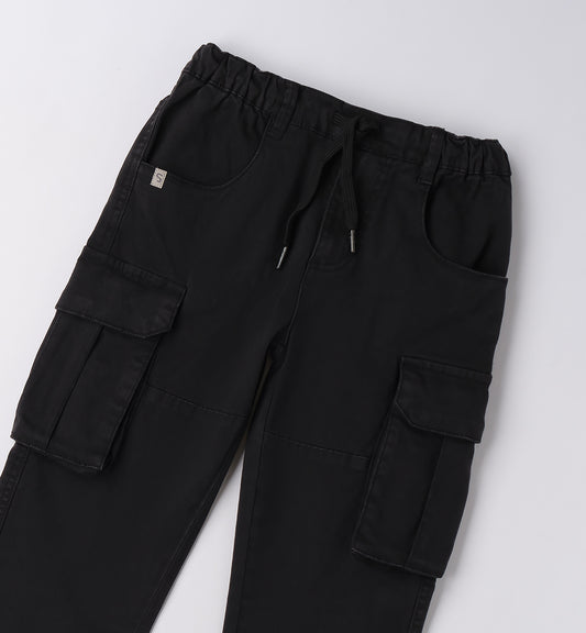 Pantaloni cargo neri ragazzo Sarabanda con tasche laterali e cintura elasticizzata