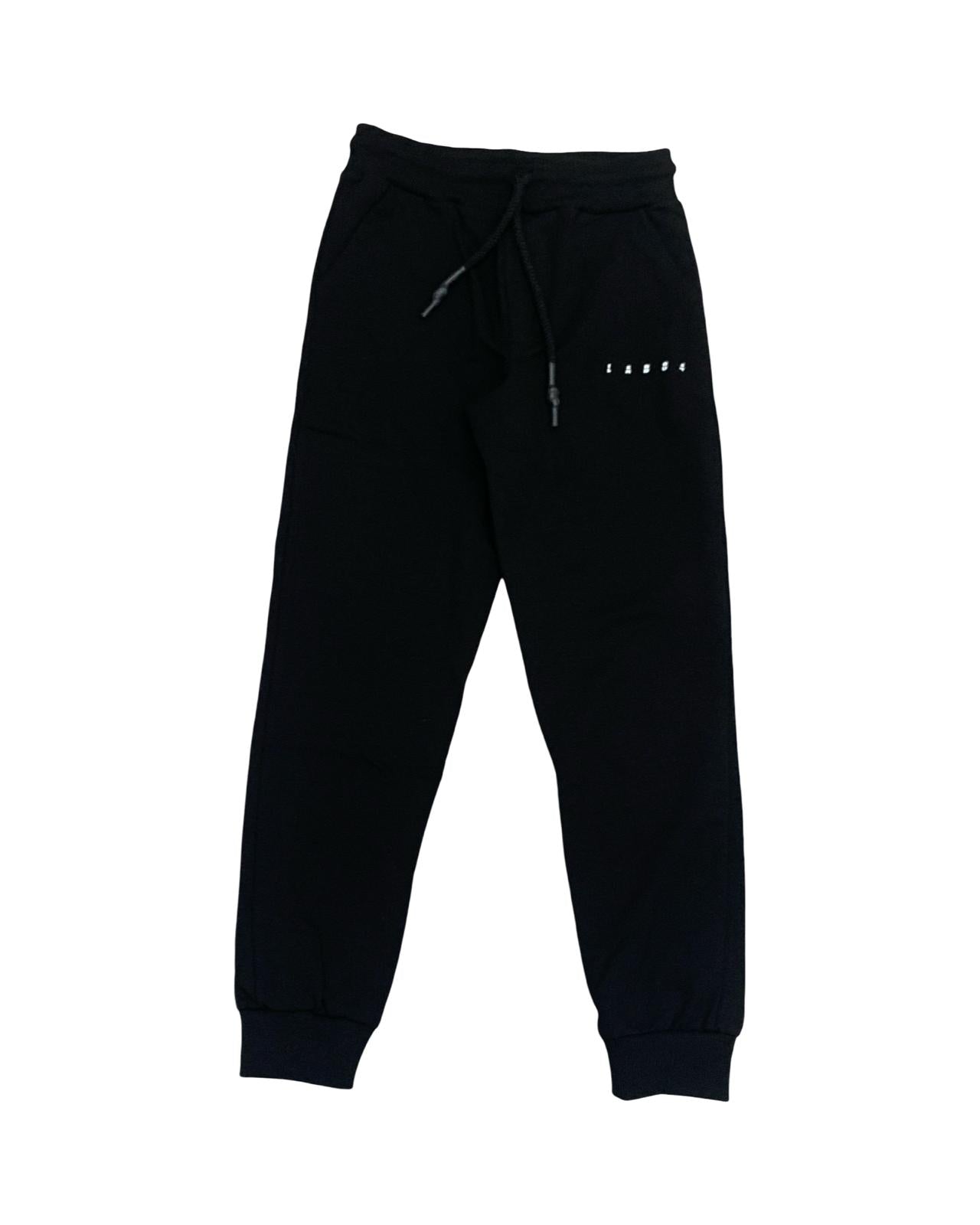 Pantaloni felpa neri bambino Lab84 con vita elasticizzata e tasche laterali
