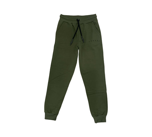 Pantaloni felpa verde militare bambino con tasche e elastico in vita per comfort