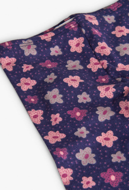 Pantaloni leggings floreali per bambine Boboli con stampa di fiori rosa e lilla su sfondo blu scuro