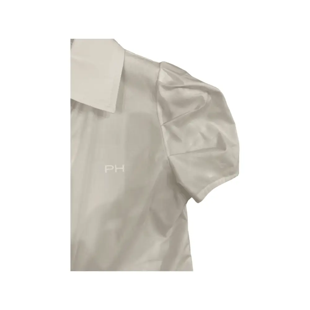 Camicia nodo ragazza Paris Hilton in raso bianco con manica corta a sbuffo colletto classico e logo PH sul petto