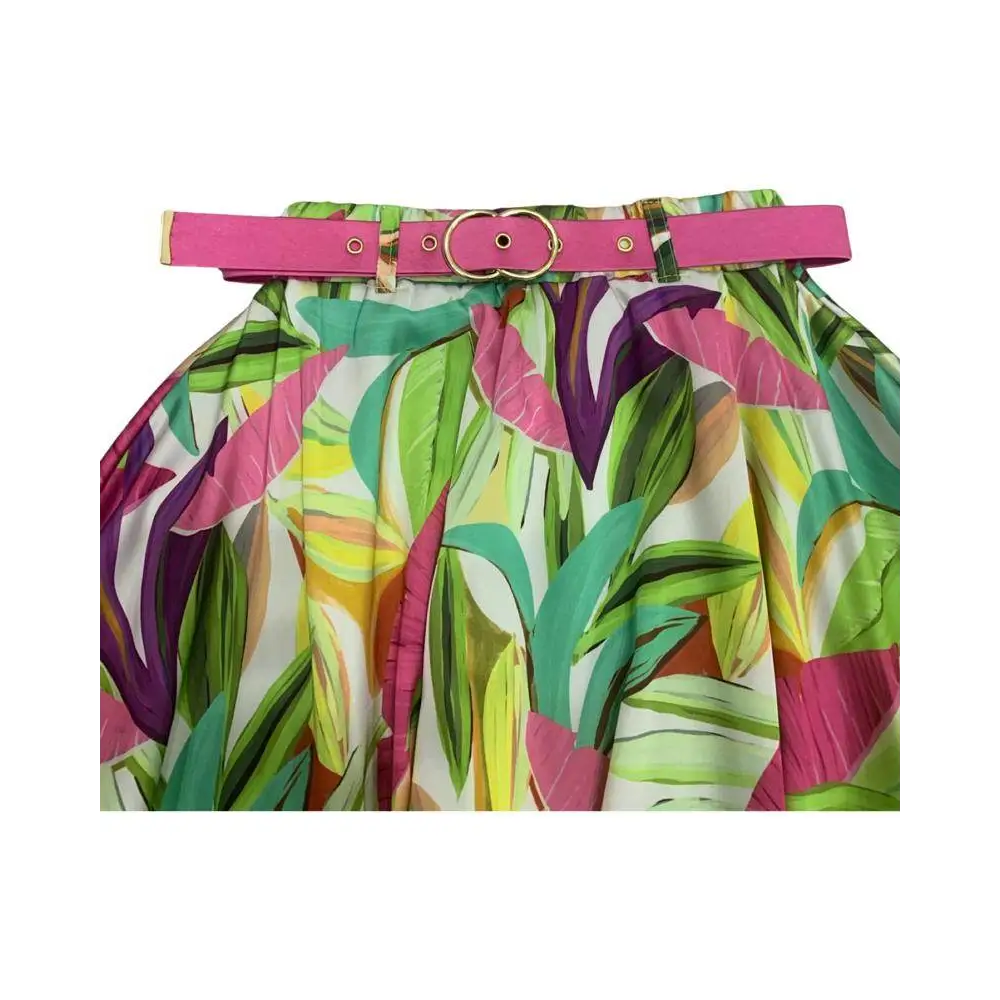 Gonna stampata tropicale con pieghe e cintura rosa, ideale per occasioni estive, gonna ragazza 8-16 anni Paris Hilton