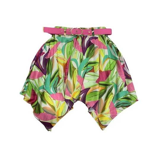 gonna ragazza 8-16 anni Paris Hilton gonna con stampa foglie tropicali multicolore orlo asimmetrico e cintura rosa