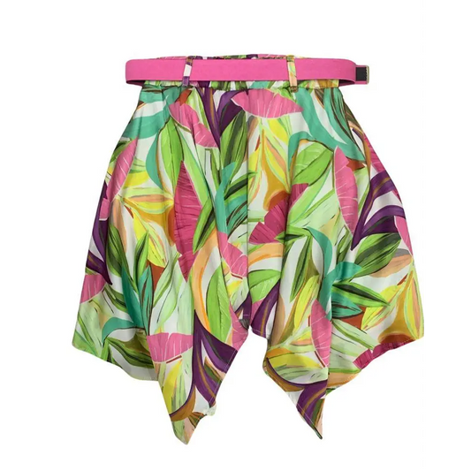 Gonna ragazza 8-16 anni Paris Hilton con stampa tropicale multicolore vita alta cintura rosa orlo asimmetrico