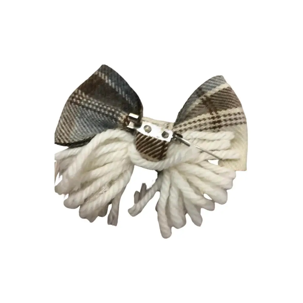 Spilla fiocco tartan con nappine bianche corda e chiusura a spilla accessorio per pantaloncini bambina 6-24 mesi Paris Hilton