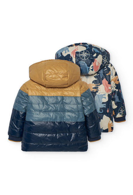 Piumino reversibile con cappuccio staccabile per bambino Boboli con colori a blocchi e fantasia marina