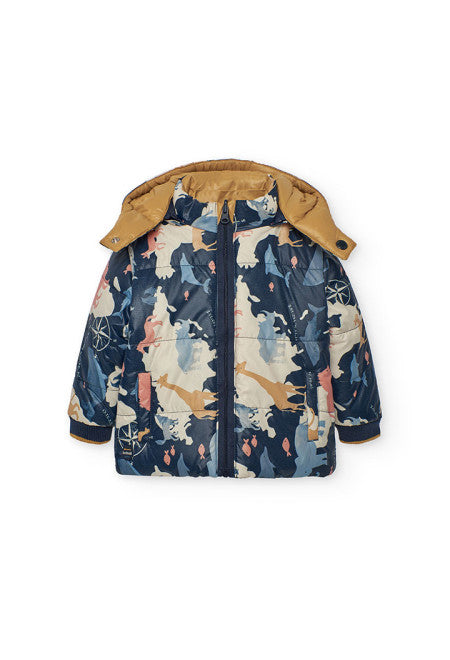 Piumino reversibile con cappuccio staccabile per bambino Boboli con fantasia colorata e zip centrale