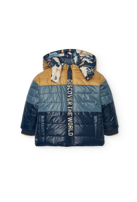 Piumino reversibile con cappuccio staccabile per bambino Boboli multicolore con scritta Discover The World