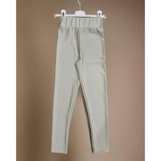 Leggings per bambina Relish in tessuto beige con vita alta e logo ricamato