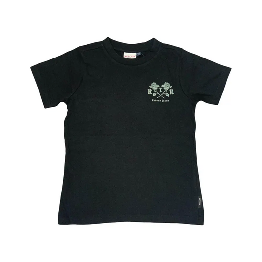Maglietta nera per bambino Retour con stampa logo floreale sul petto in cotone morbido