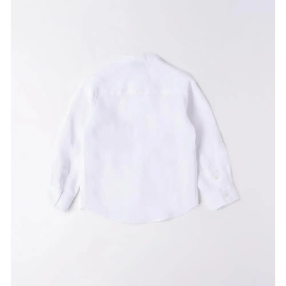camicia lino bambino Sarabanda bianca manica lunga vista retro con bottoni ai polsi ideale per cerimonie