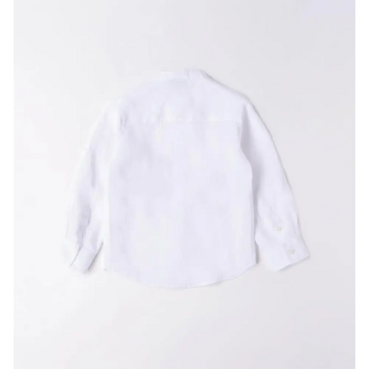 camicia lino bambino Sarabanda bianca manica lunga vista retro con bottoni ai polsi ideale per cerimonie