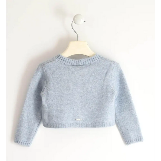 cardigan bambina tricot Sarabanda azzurro chiaro corto in maglia con maniche lunghe e scollo rotondo