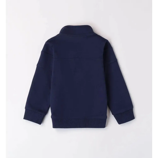 felpa blu bambino Sarabanda vista posteriore in cotone con collo rialzato maniche lunghe e polsini a costine