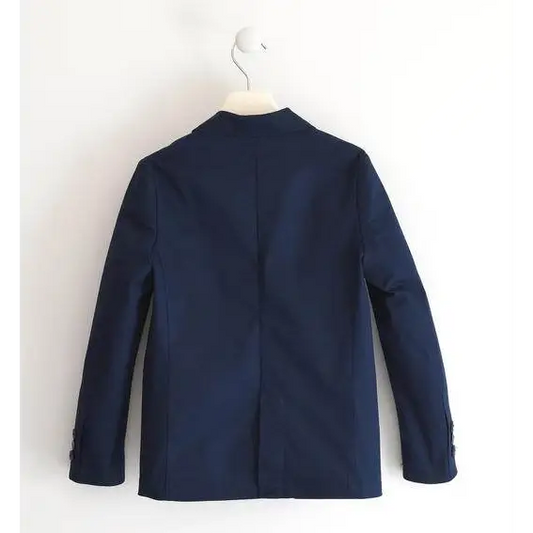 giacca elegante bambino Sarabanda blu navy da cerimonia vista retro maniche lunghe con bottoni