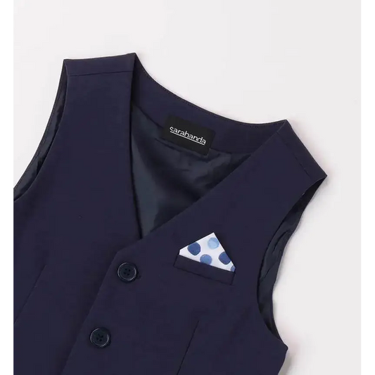 gilet elegante bimbo Sarabanda blu navy con taschino a contrasto a pois e bottoni davanti