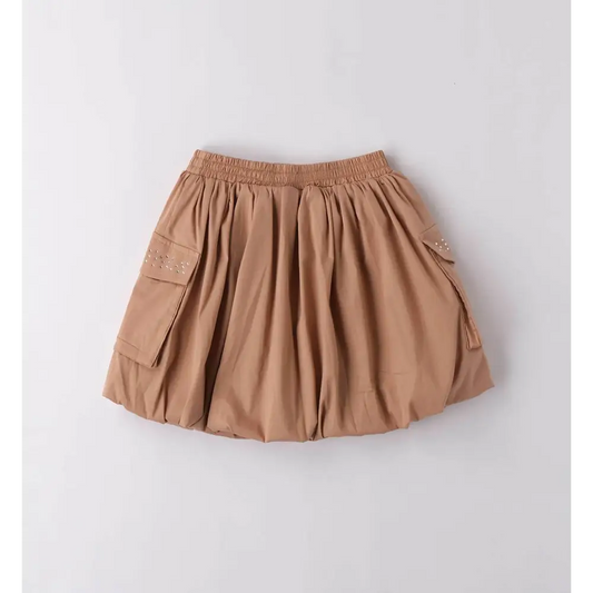 Gonna a palloncino per bambina Sarabanda color beige con tasche laterali elasticizzate