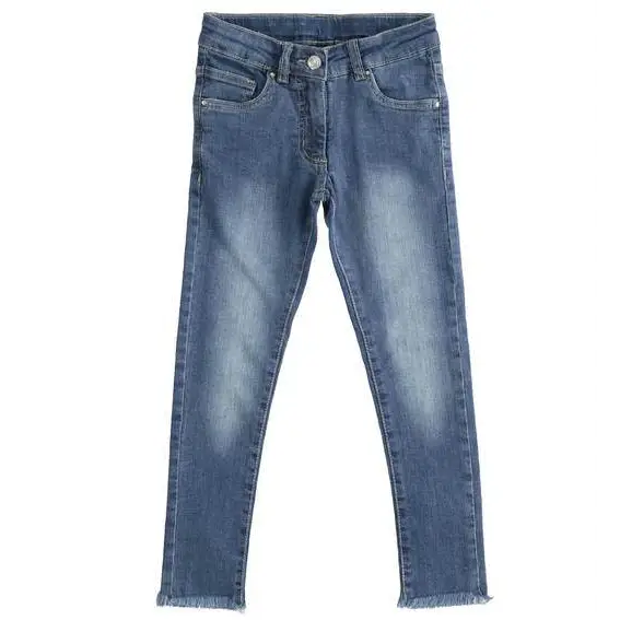 Pantalone slim in jeans bambina denim Sarabanda blu chiaro effetto slavato fondo sfrangiato