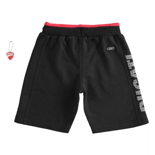 pantaloncini bambino Ducati Sarabanda pantalone nero cotone con vita elasticizzata rossa e stampa laterale