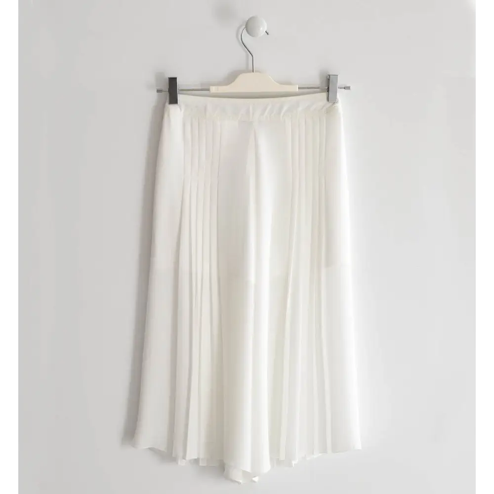 pantaloni plissettati bambina Sarabanda in bianco con vita elasticizzata e pieghe fini gamba ampia elegante