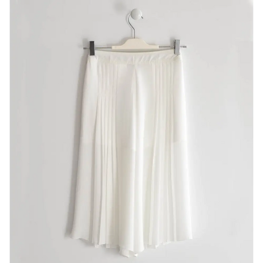 pantaloni plissettati bambina Sarabanda in bianco con vita elasticizzata e pieghe fini gamba ampia elegante